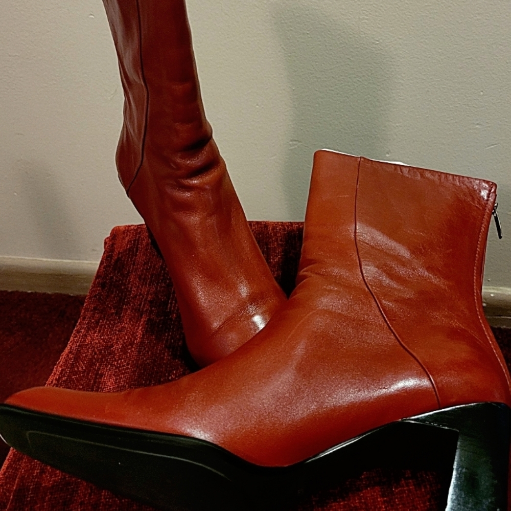 Red Leather Booties w/back zipper